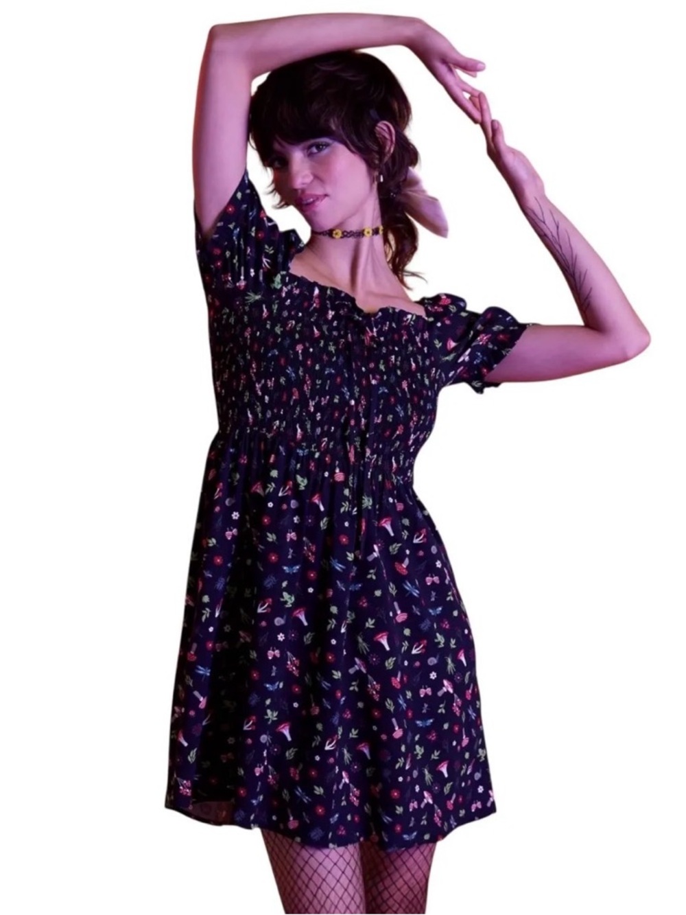 Hot Topic Black Mushroom Smocked Mini Dress